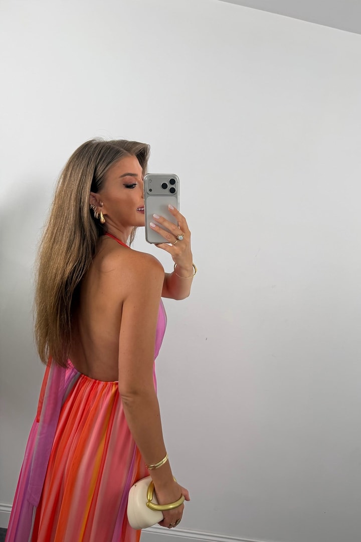 Mng Model Tasarım Renkli Maxi Tül Elbise