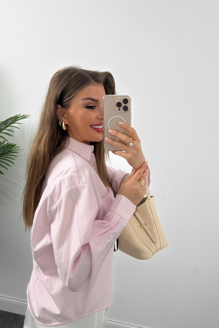 Orjinal Marka Tam Pamuklu İtalyan Marin Gömlek Pembe