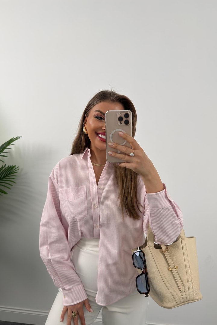 Orjinal Marka Tam Pamuklu İtalyan Marin Gömlek Pembe