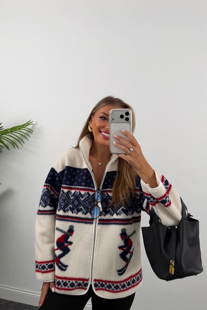 Oysh Model Polar Ceket Çift Kayakçı Lacivert Desenli