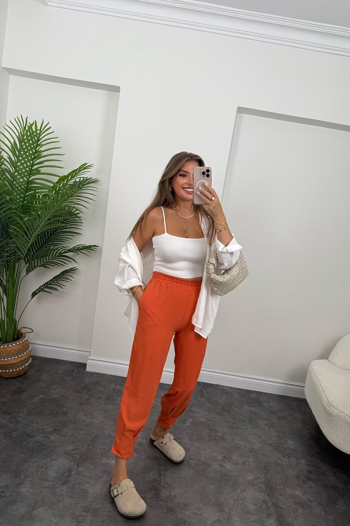 Paçası Pensli Aerobin Jogger Pantolon Orange