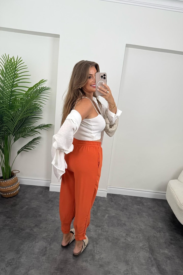 Paçası Pensli Aerobin Jogger Pantolon Orange