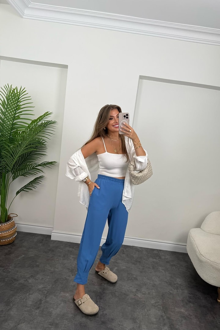 Paçası Pensli Aerobin Jogger Pantolon İndigo
