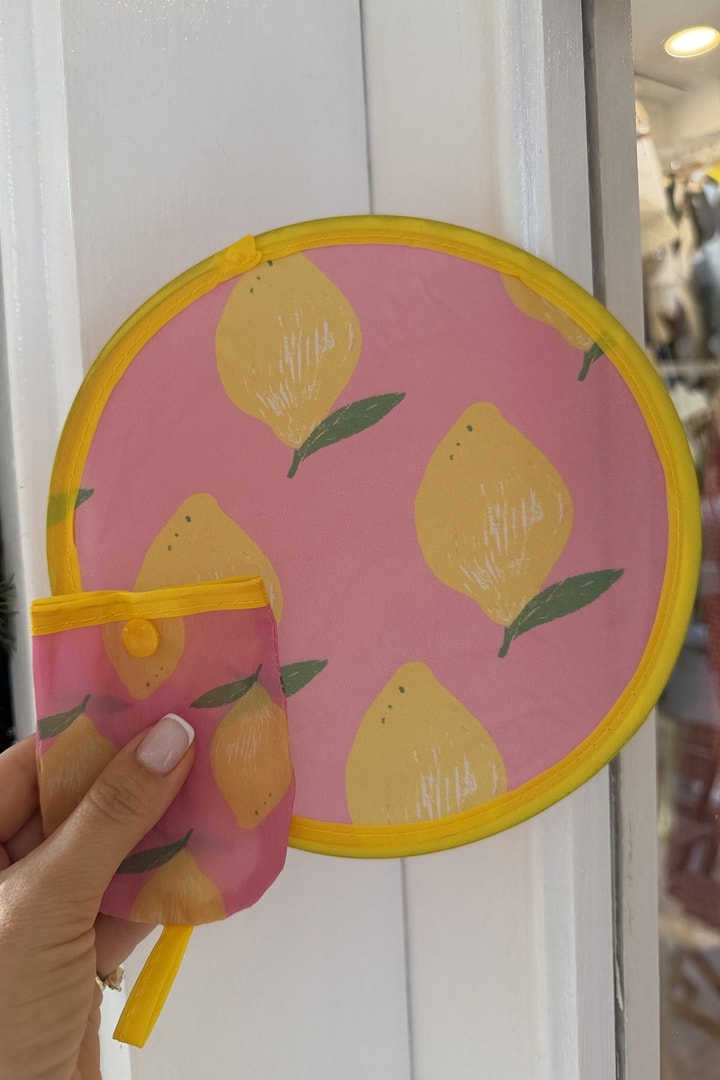 Pembe Limonlu Katlabilir Çantalı Yelpaze