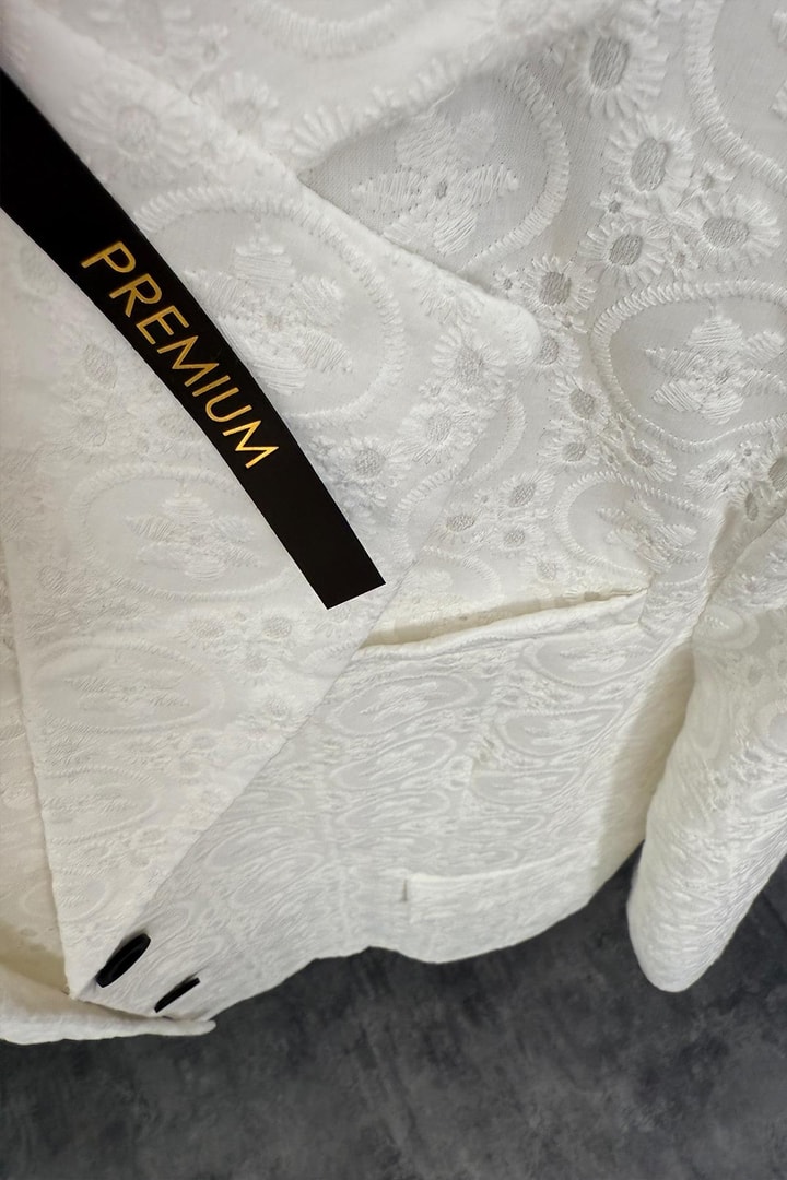 Perry Premium Fisto Nakışlı Şort Etek Blazer Ceket Takım Beyaz