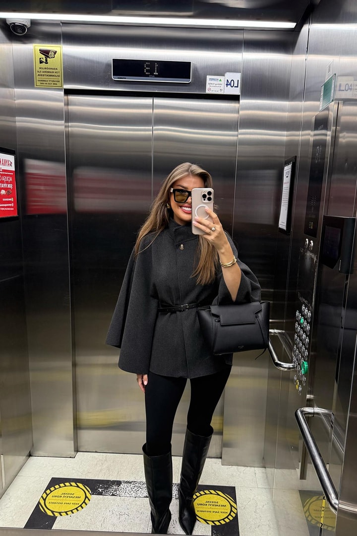 Pinterest Kemerli Kaşe Panço Kaban Antrasit