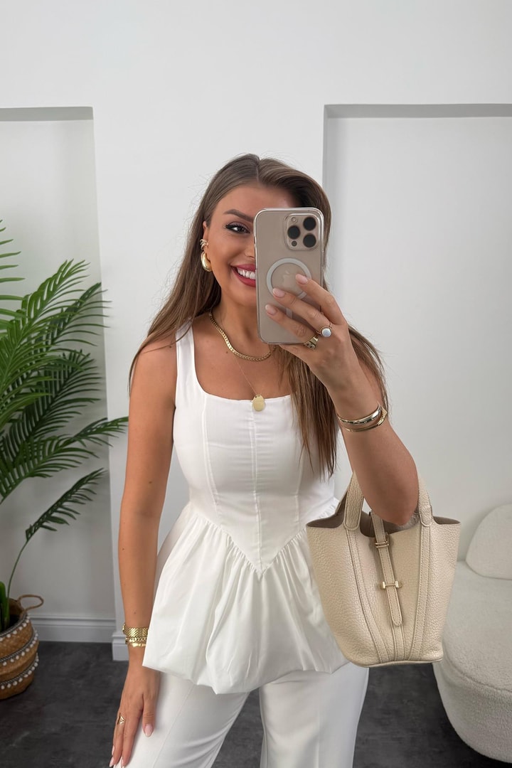 Pinterest Model Balon Etek Tasarım Bluz Beyaz