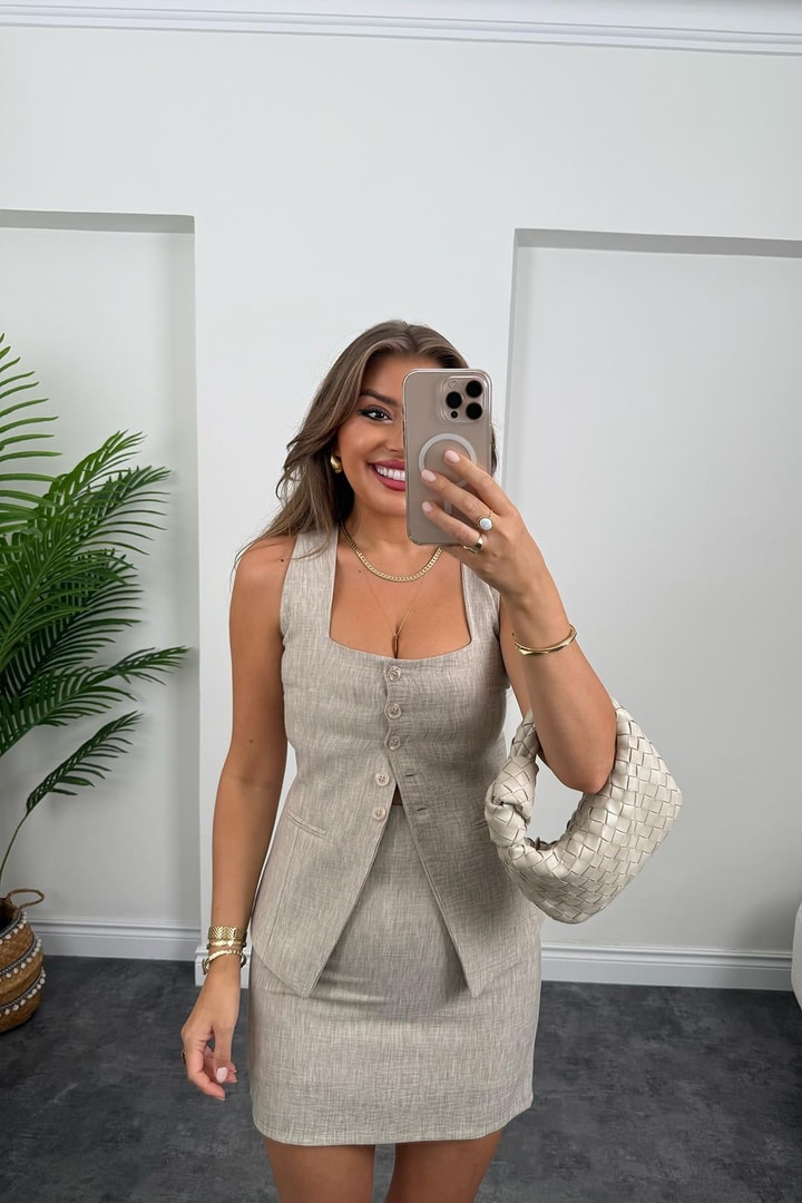 Pinterest Model Etek Yelek Keten Takım Taş