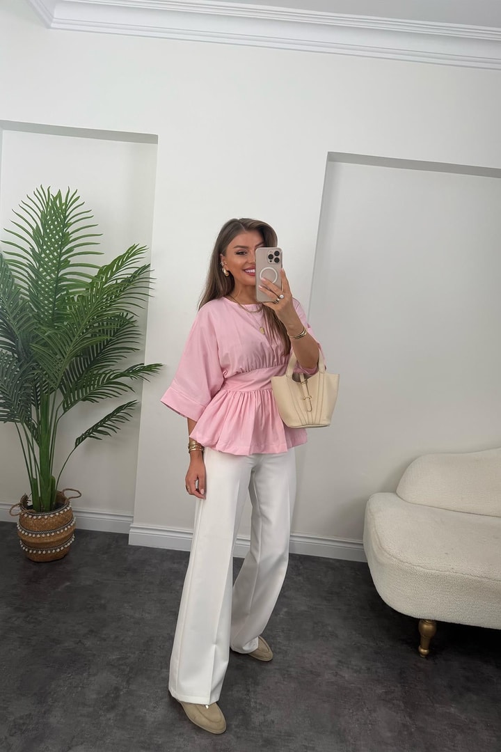 Pinterest Model Kimono Kol Pamuk Poplin Bluz Pembe