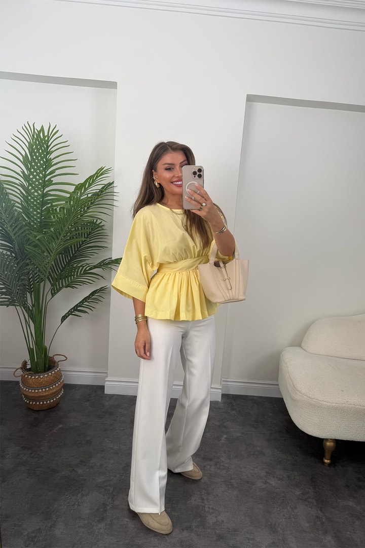 Pinterest Model Kimono Kol Pamuk Poplin Bluz Sarı