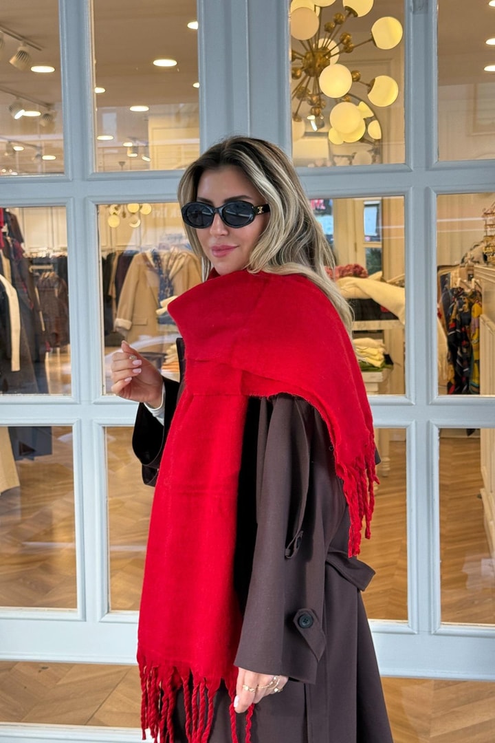Pinterest Puffy Şal Atkı (Kırmızı)