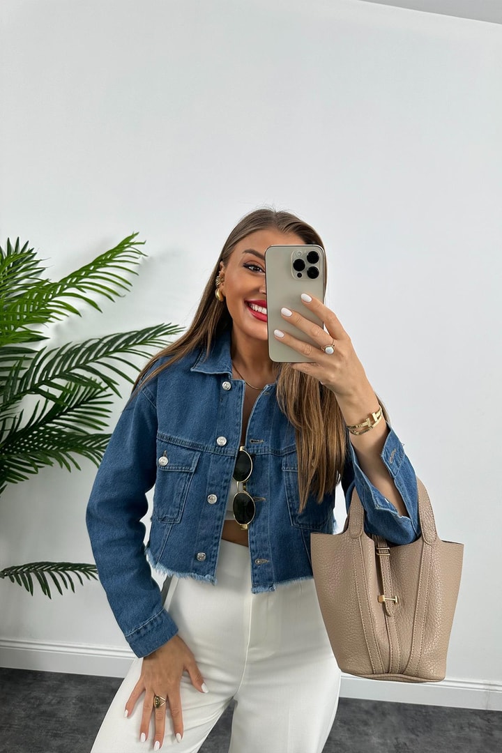 Premium Kalite %100 Pamuklu Basic Jean Ceket Mavi