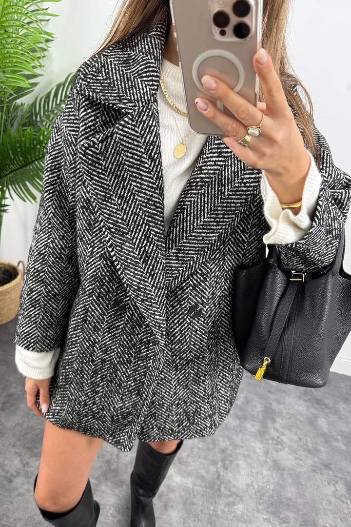 Premium Kalite Balık Sırtı Orta Boy Pamuklu Kaşe Kaban