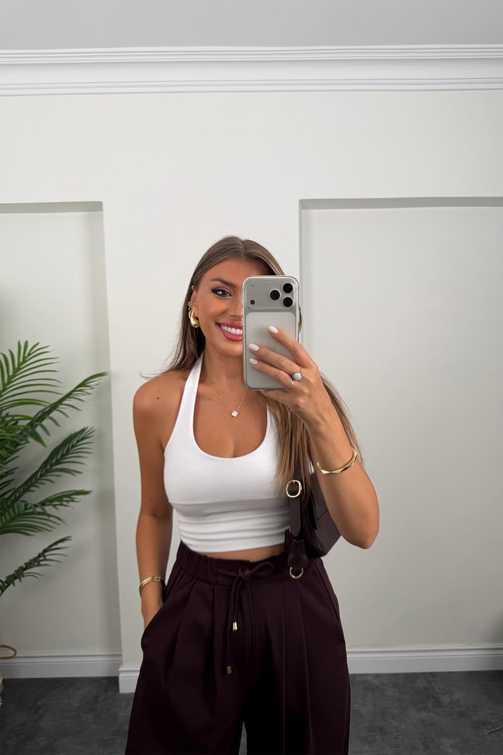 Premium Seri Beli İpli Dökümlü Kumaş Harem Pantolon Mürdüm