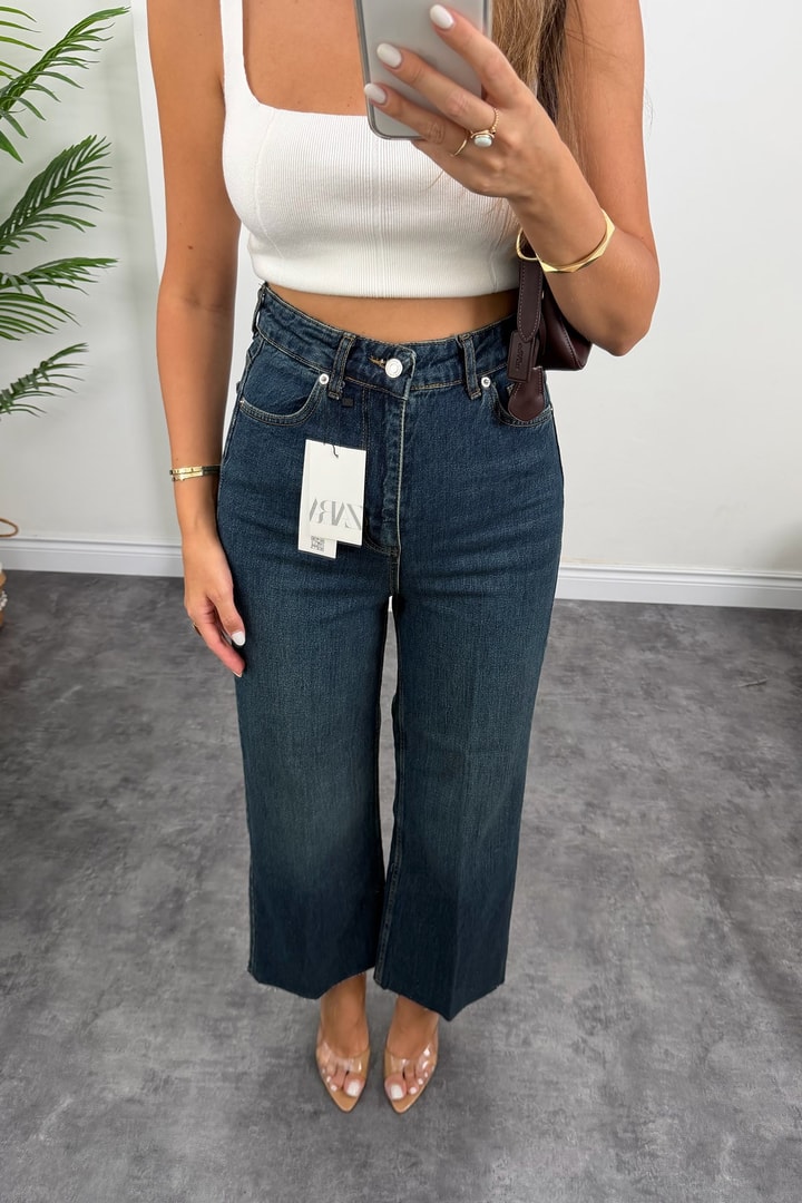 Premium Seri Bol Paça Bilek Boy Jean Pantolon 1014 Tintli Dark Blue