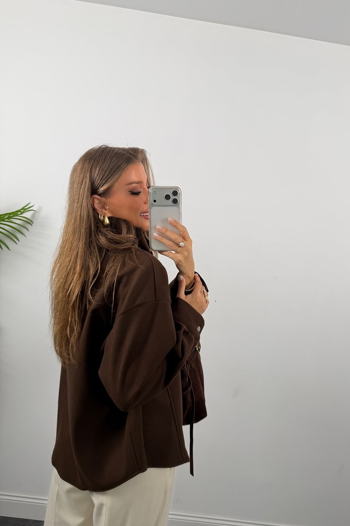 Premium Seri Dik Yaka Çıtçıtlı Kaşe Ceket Acı Kahve