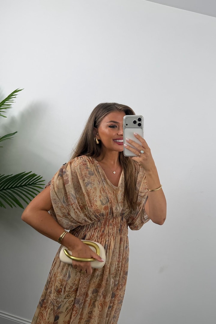 Premium Seri Helen Dökümlü Maxi Şifon Elbise