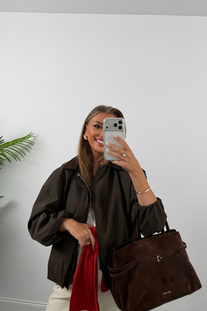 Premium Seri Kadife Yaka Ekoseli Ceket Kahve Desenli