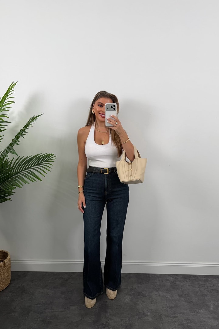 Premium Seri Kalem Paça Ütülü Palazzo Jean 1014 Tintli Dark Blue