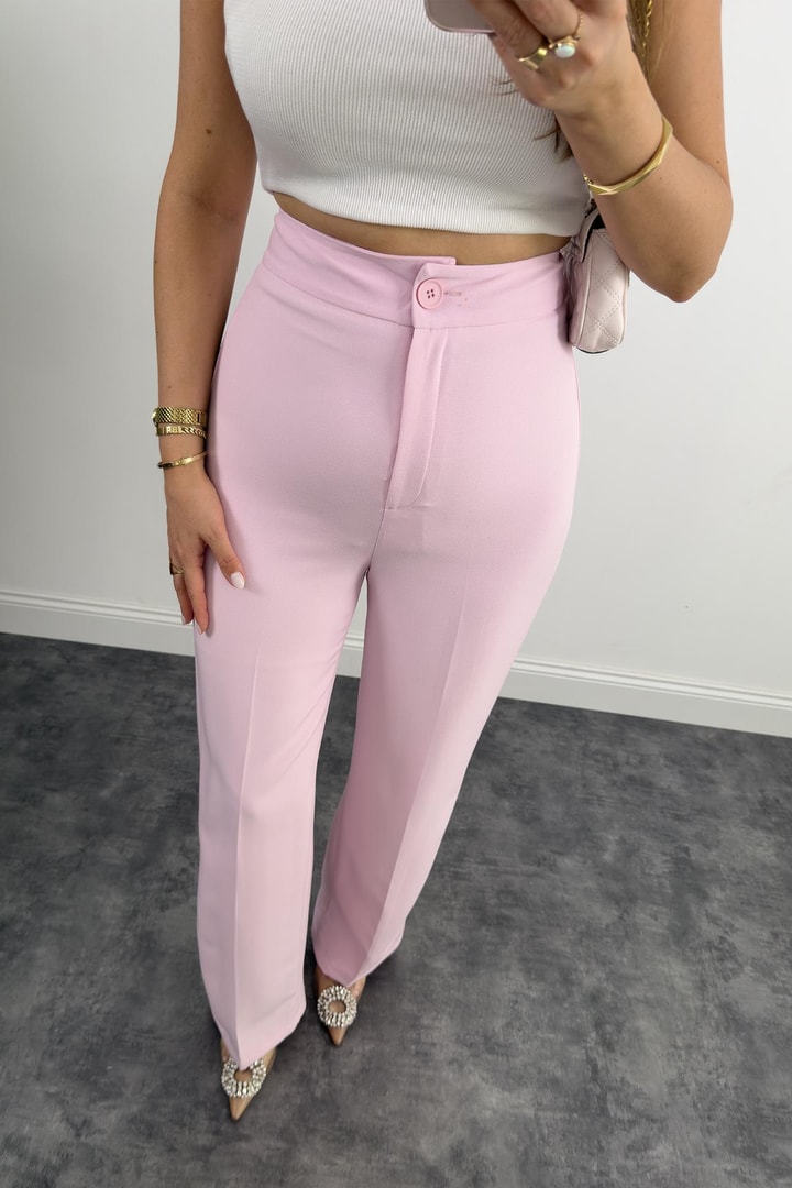 Premium Seri Kalın Kumaş Double Atlas Palazzo Pastel Pembe