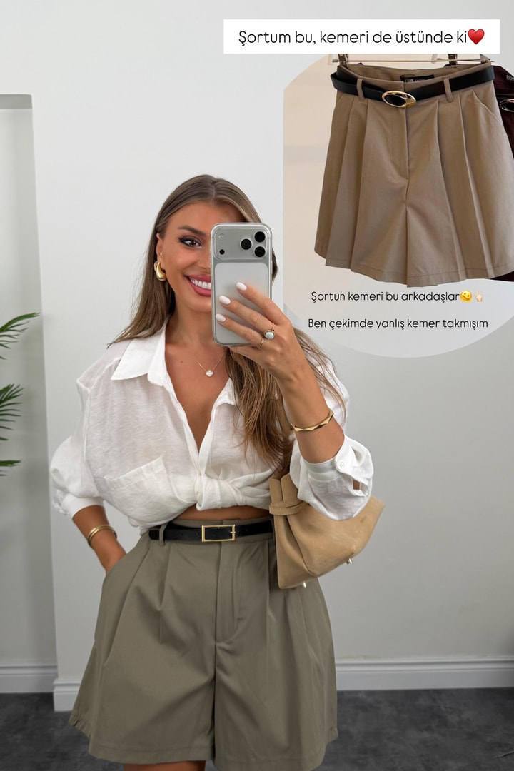 Premium Seri Kemerli Gabardin Şort
