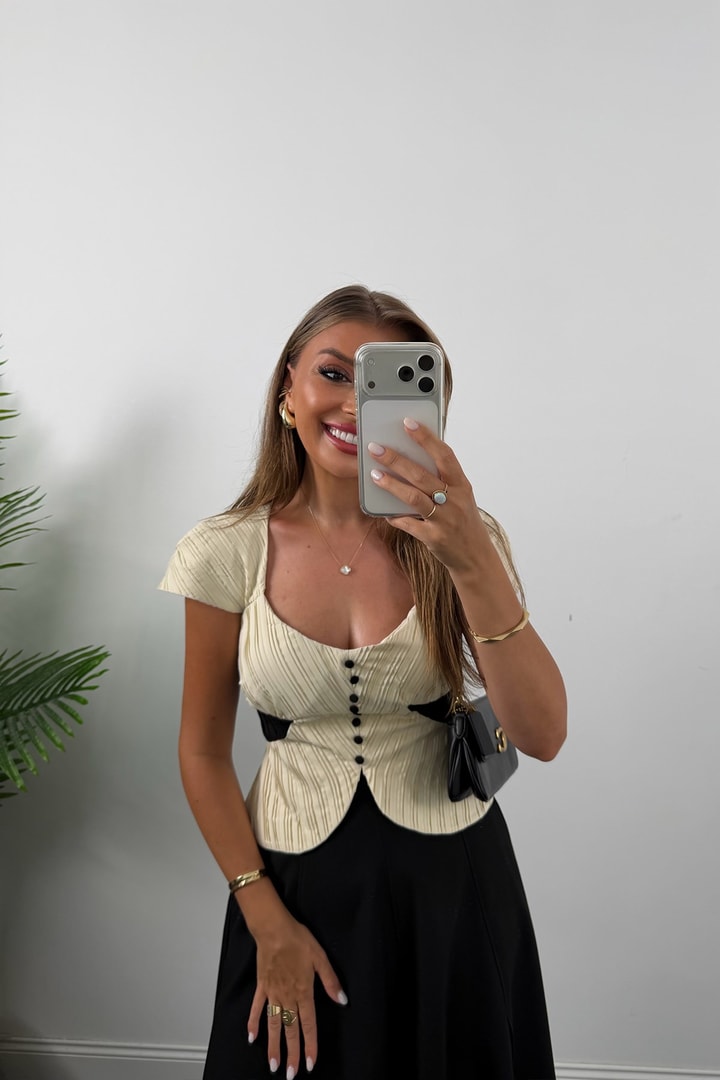 Premium Seri Kısa Kol Korse Tasarım Bluz Taş