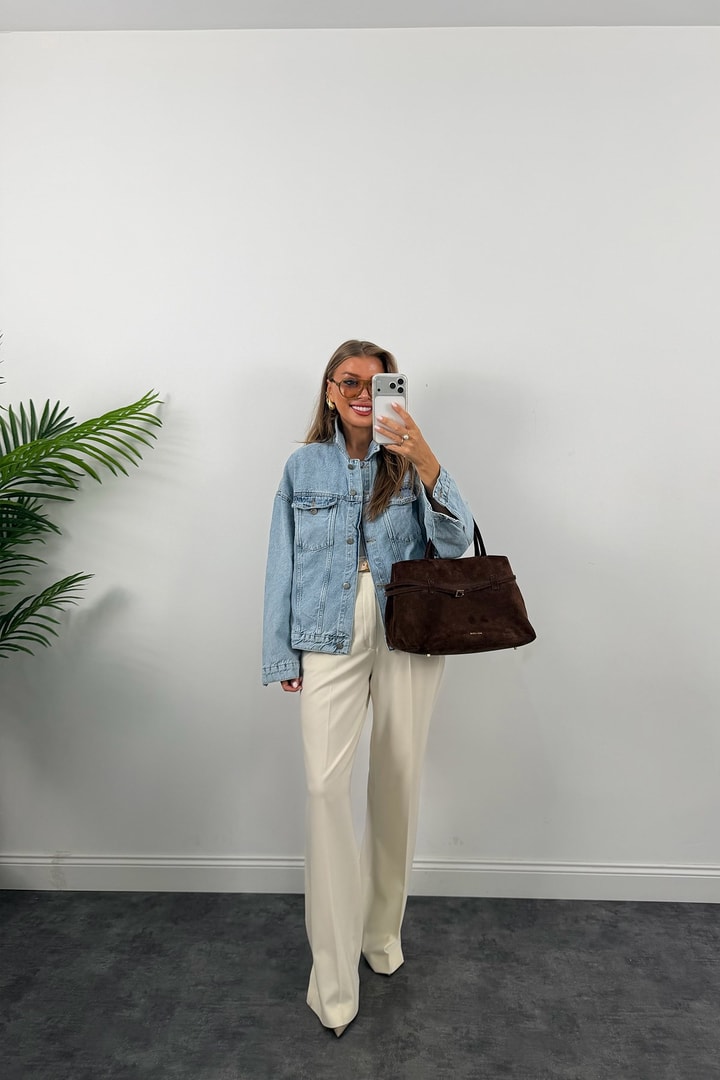 Premium Seri Kuşaklı Basic Jean Ceket