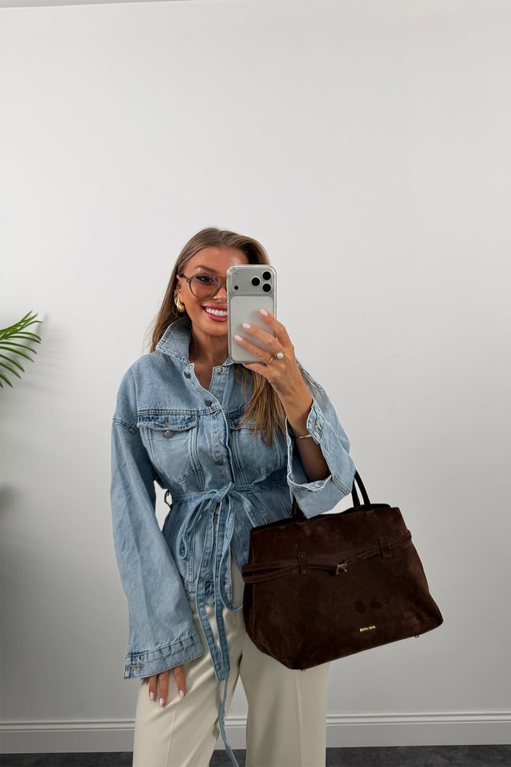 Premium Seri Kuşaklı Basic Jean Ceket