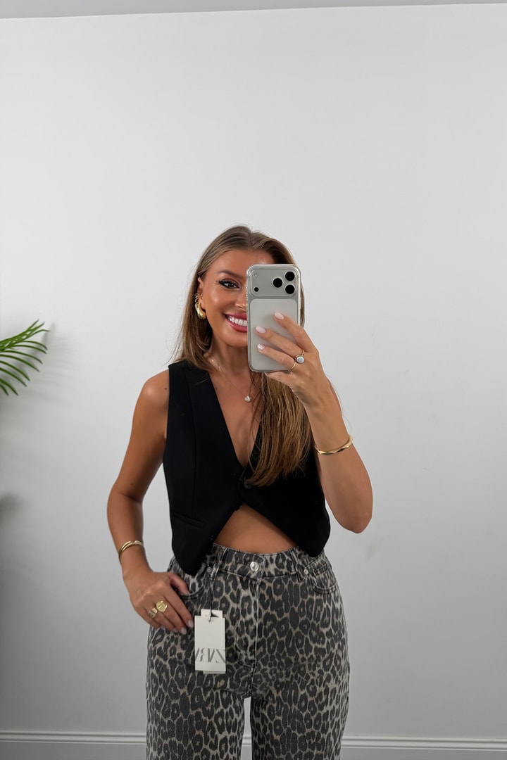 Premium Seri Lİkralı Kesik Paça Alexa Bol Paça Jean Soluk Efekt Leopar