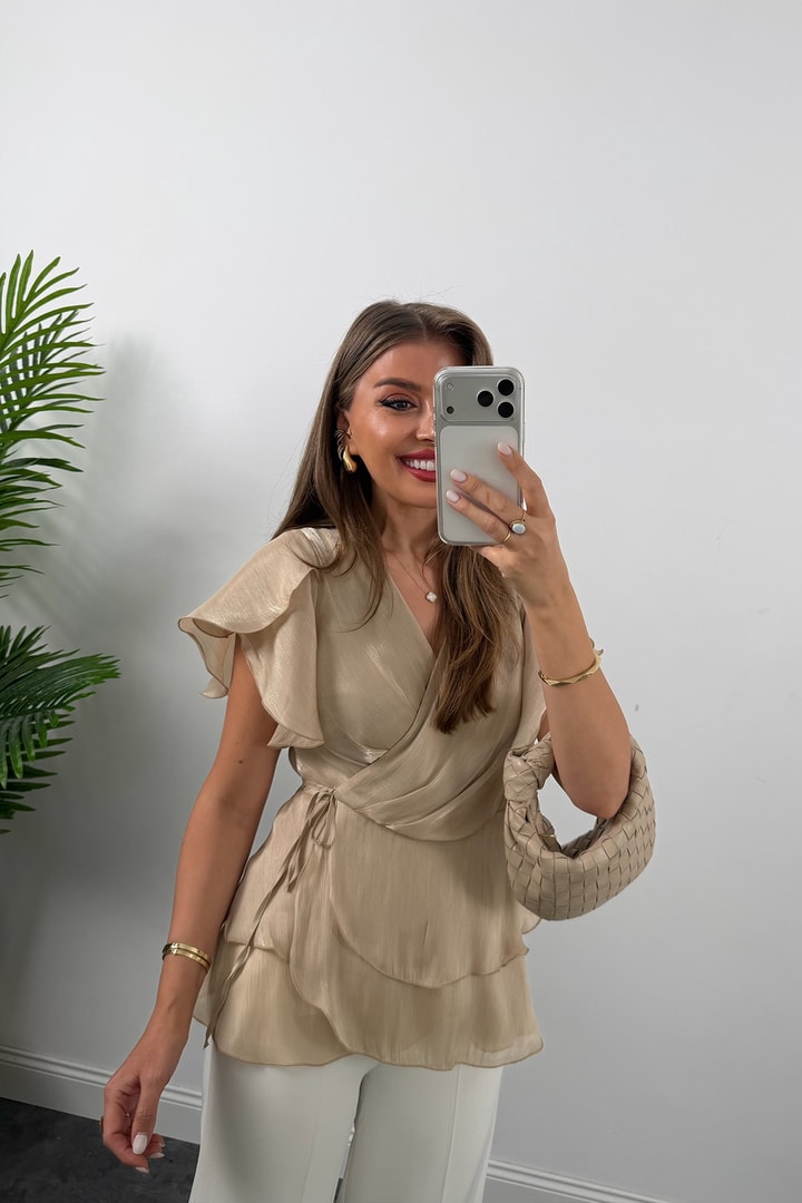Premium Seri Organze Kumaş Valonlu Bluz Taş