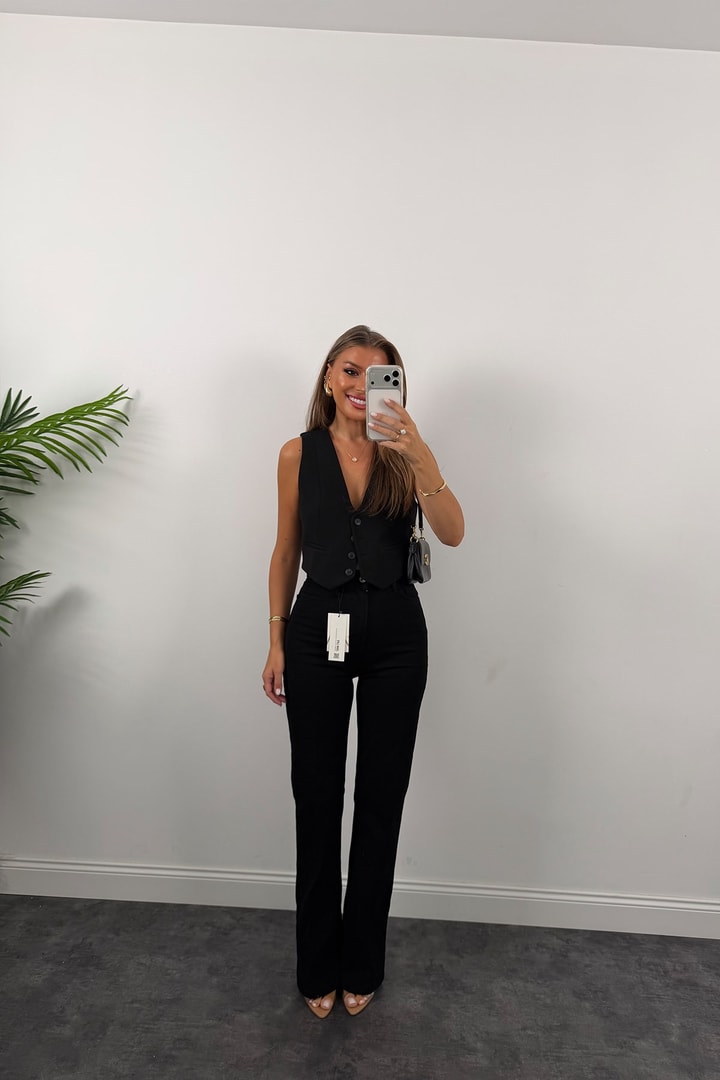 Premium Seri Özel Kalıp Ütülü İspanyol Jean Süper Black