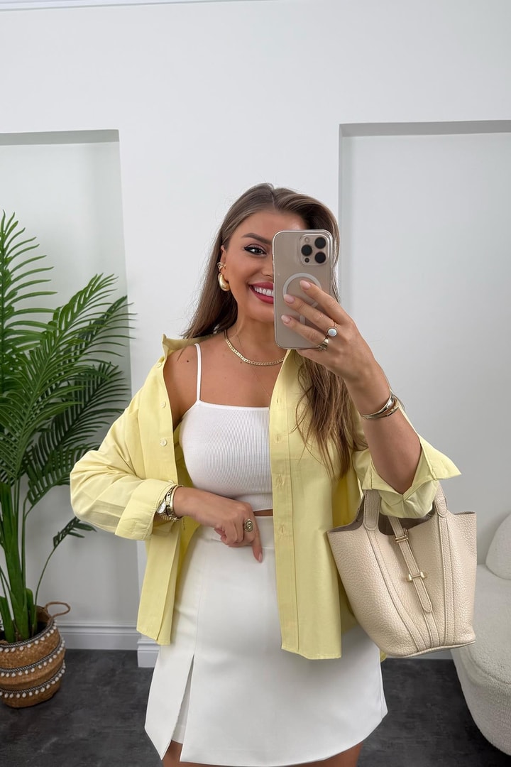 Premium Seri Pamuk Poplin Basic Gömlek Sarı