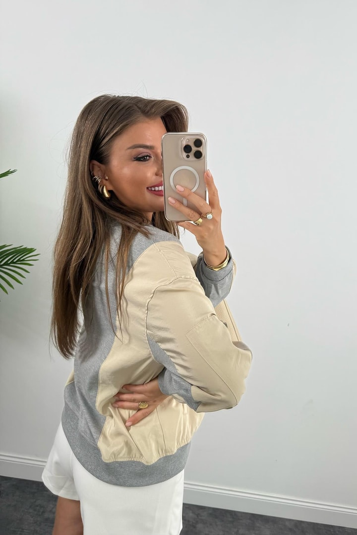 Premium Seri Paraşüt Garnili Tasarım Sweat Taş