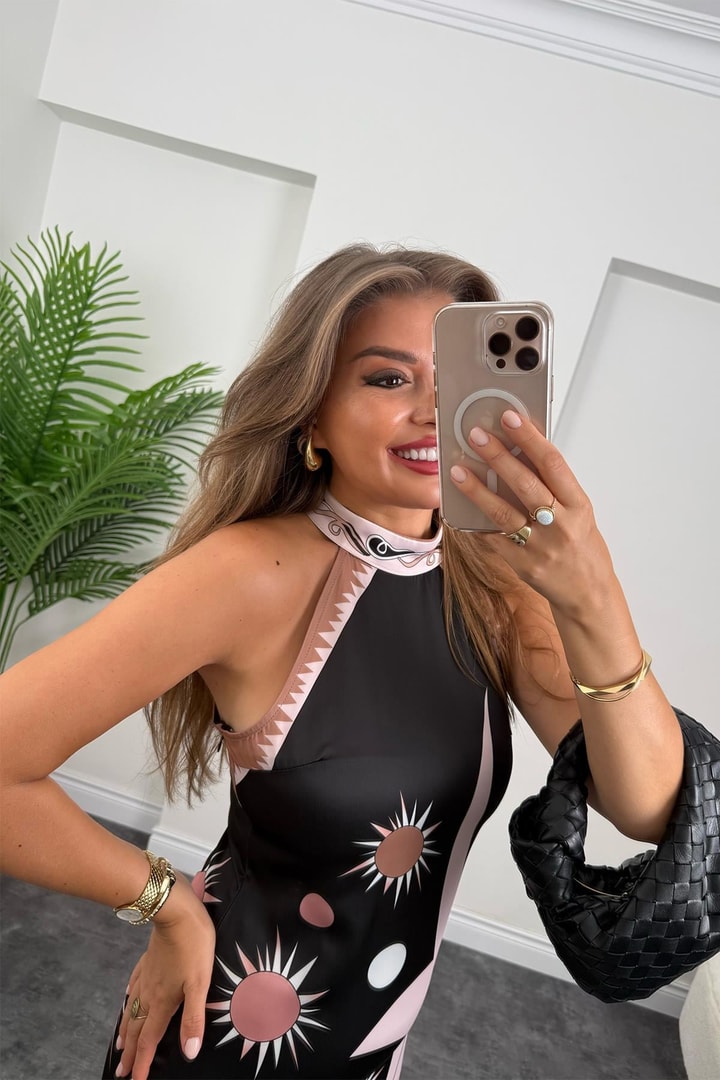 Premium Seri Pucci Model Tasarım Asimetrik Elbise