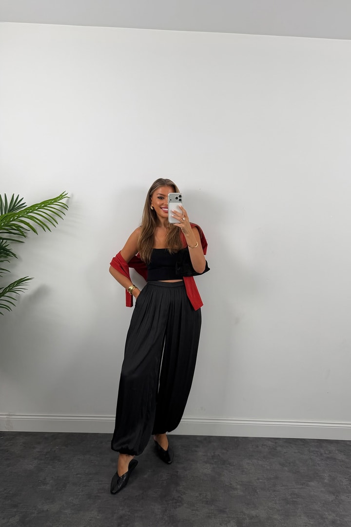 Premium Seri Saten Şalvar Pantolon Siyah