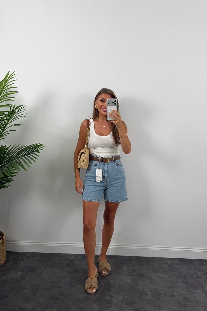 Premium Seri Şehir Boy Yüksek Bel Mom Şort 501 Mavi 1006