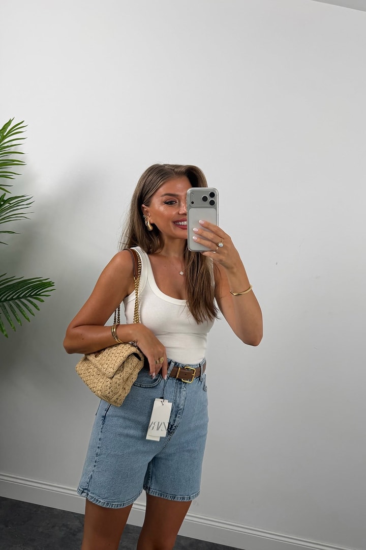 Premium Seri Şehir Boy Yüksek Bel Mom Şort 501 Mavi 1006