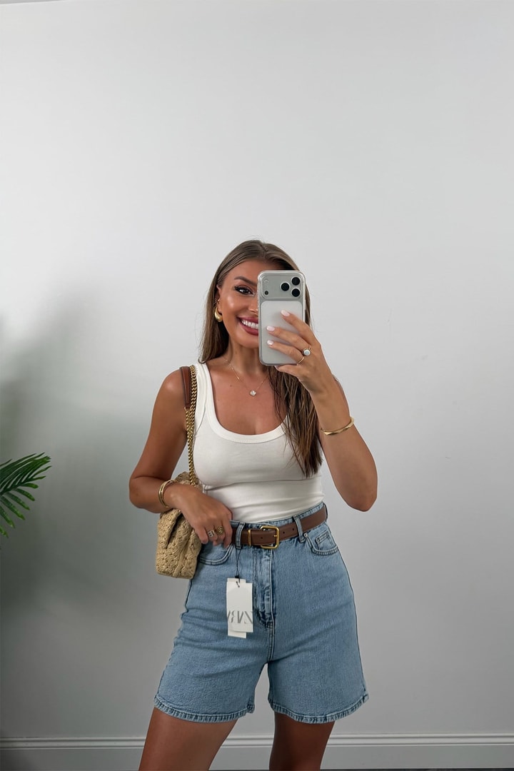 Premium Seri Şehir Boy Yüksek Bel Mom Şort 501 Mavi 1006