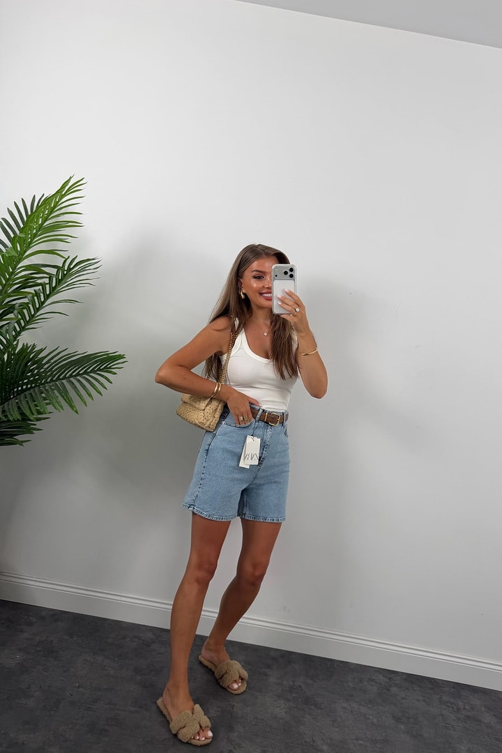 Premium Seri Şehir Boy Yüksek Bel Mom Şort 501 Mavi 1006