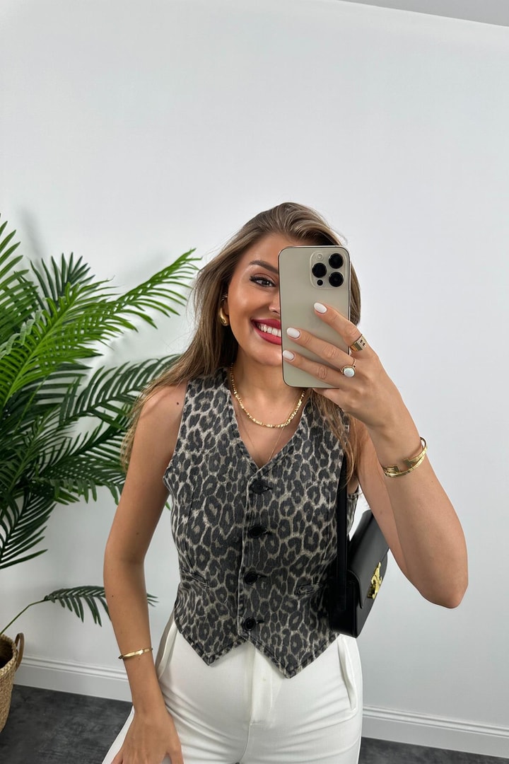 Premium Seri Soluk Efenkt Leopar Jean Yelek