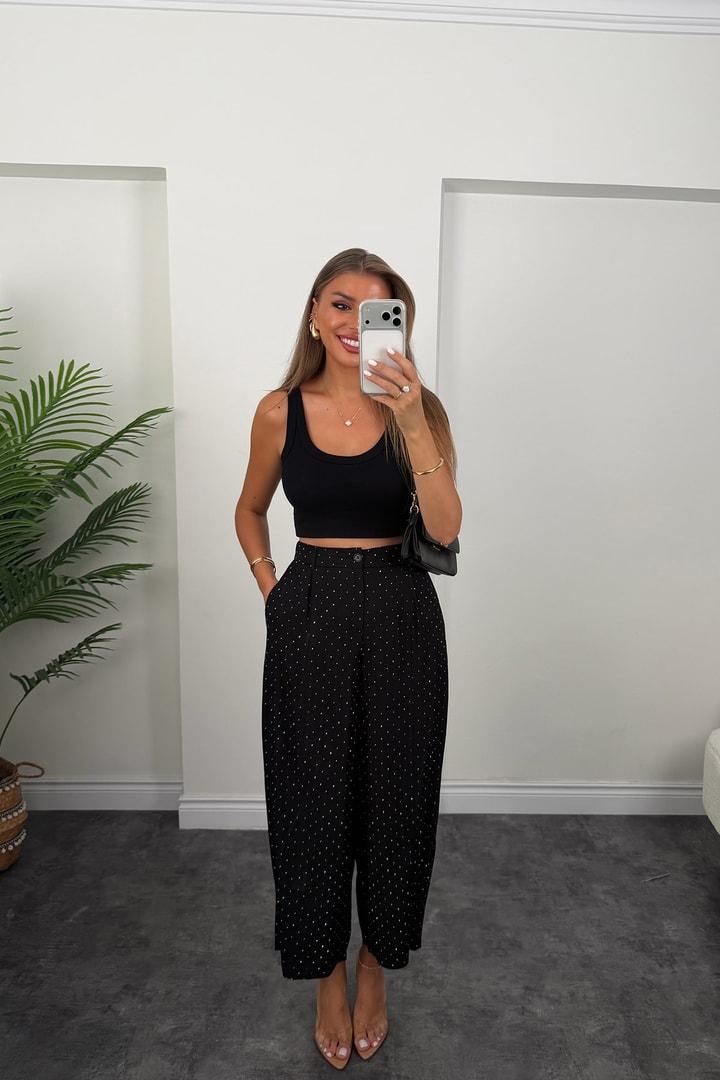 Premium Seri Taşlı Tensel Harem Pantolon Siyah