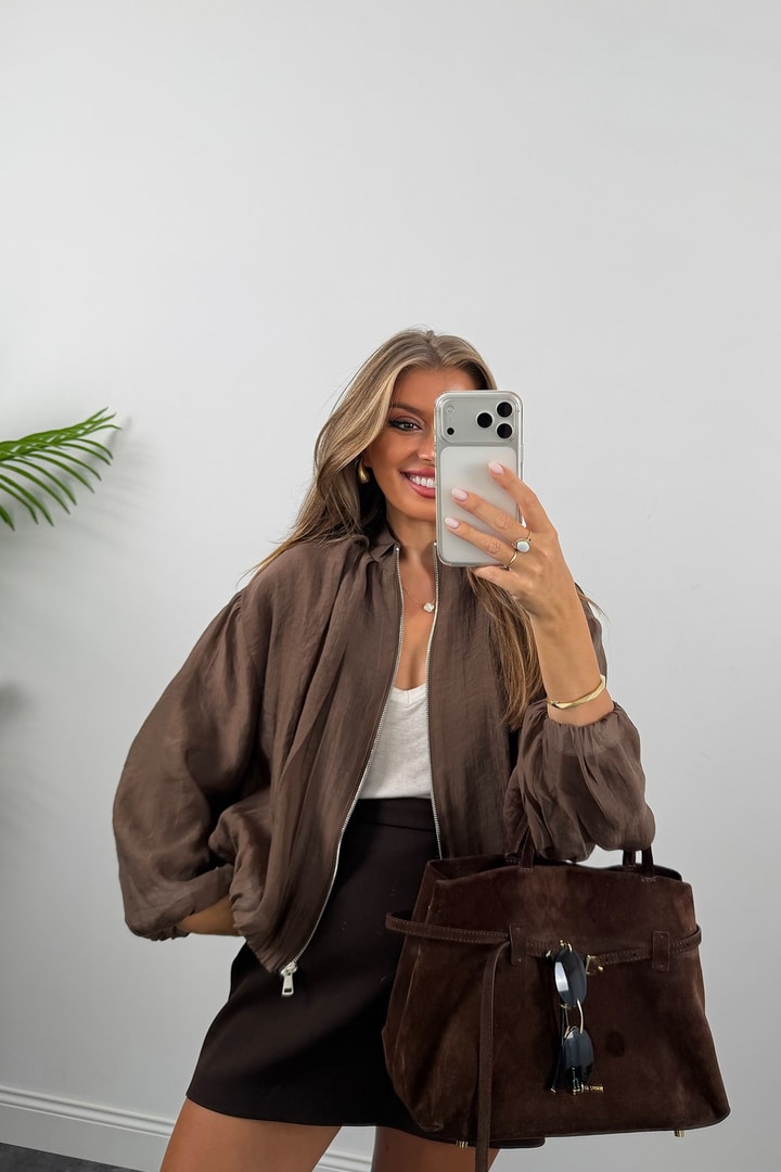 Premium Seri Tensel Bomber Ceket Kahverengi