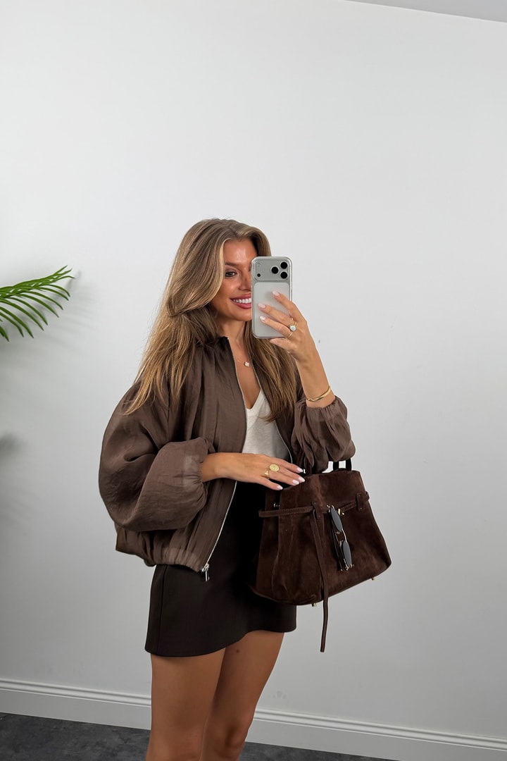 Premium Seri Tensel Bomber Ceket Kahverengi