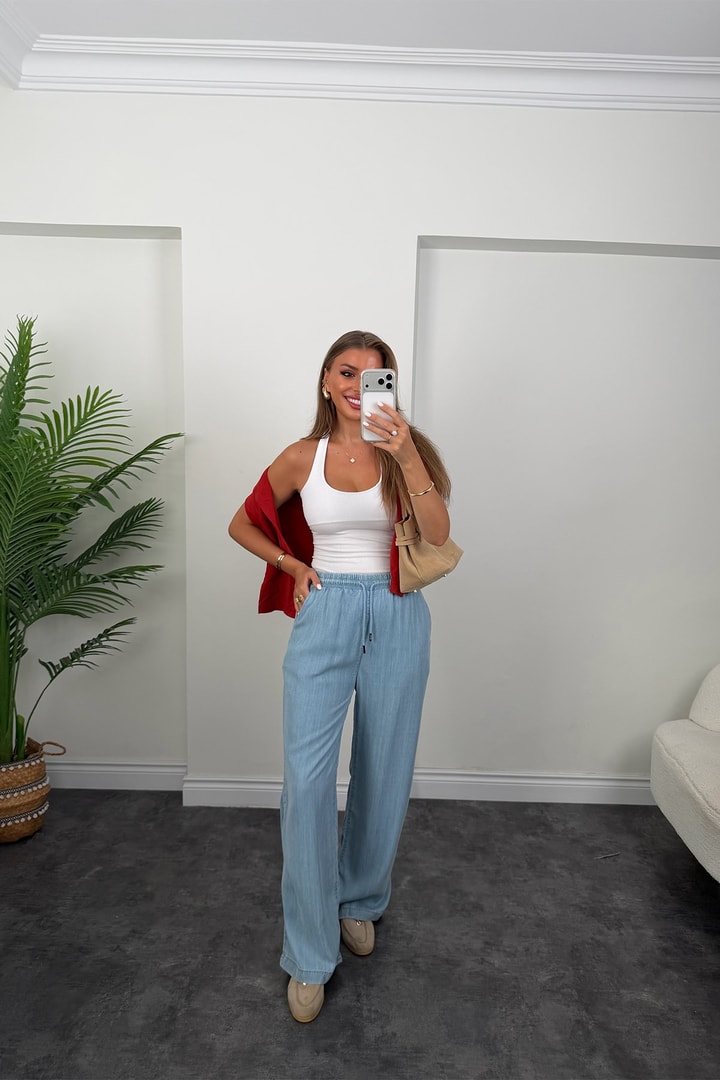 Premium Seri Tensel Jean Palazzo Pantolon Açık Mavi