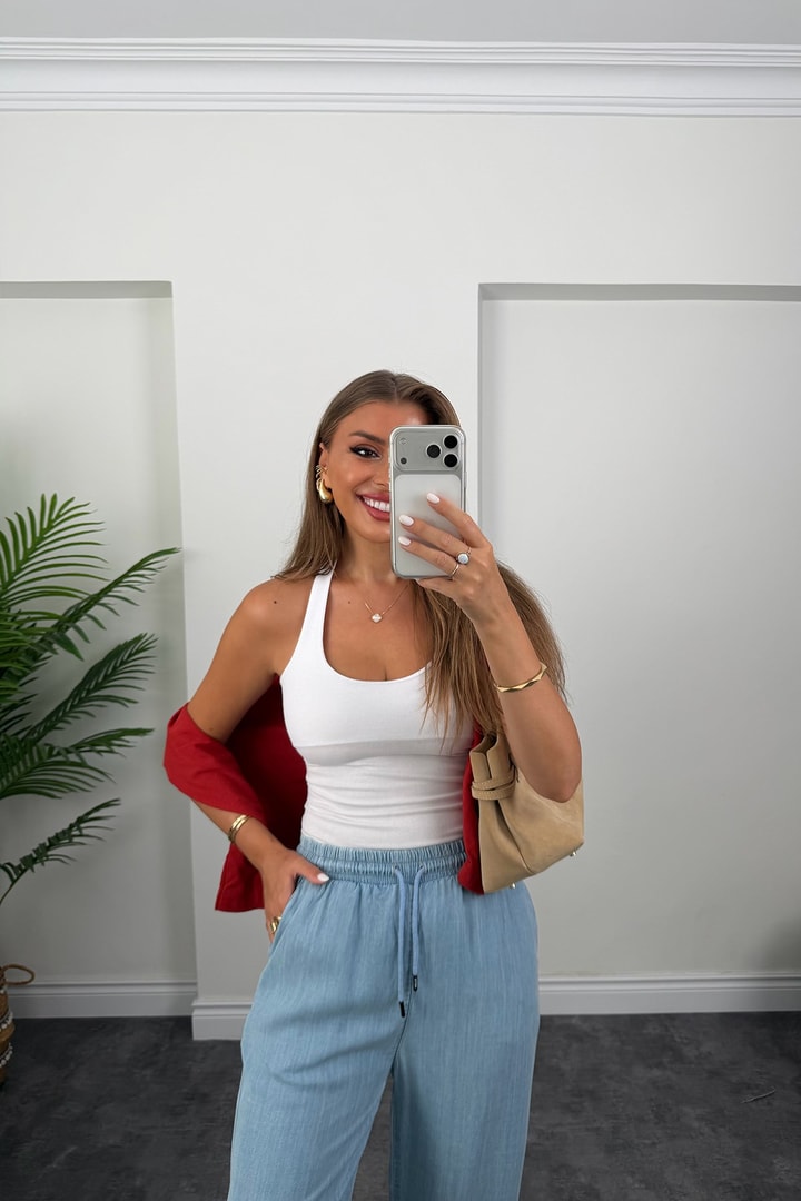 Premium Seri Tensel Jean Palazzo Pantolon Açık Mavi