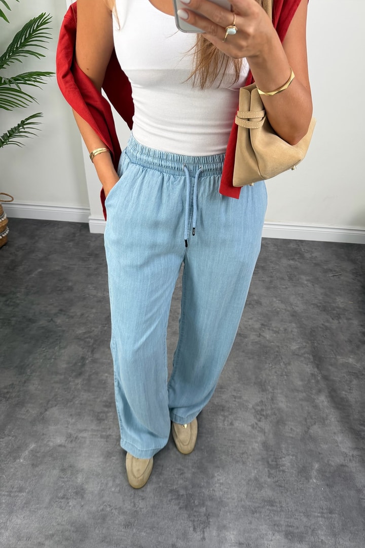 Premium Seri Tensel Jean Palazzo Pantolon Açık Mavi