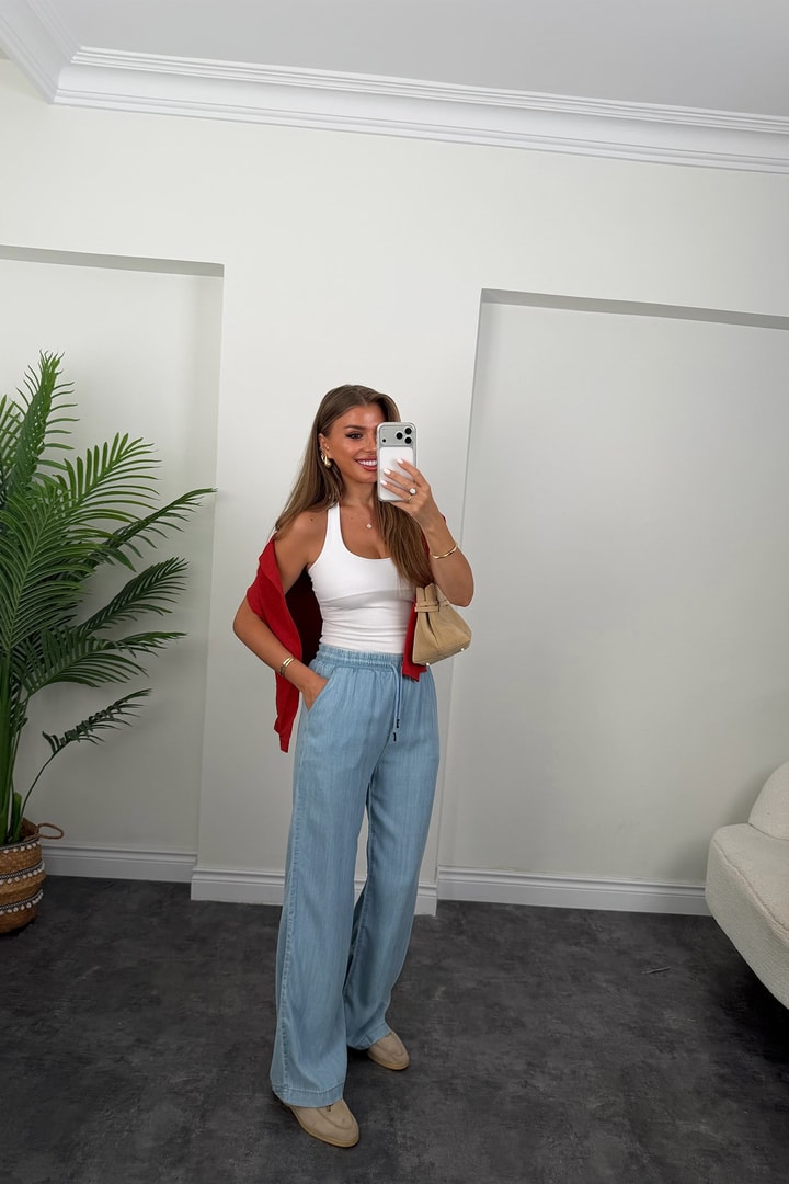 Premium Seri Tensel Jean Palazzo Pantolon Açık Mavi