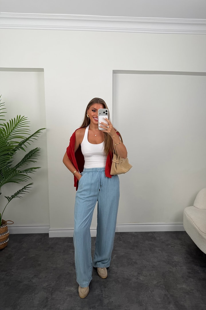 Premium Seri Tensel Jean Palazzo Pantolon Açık Mavi