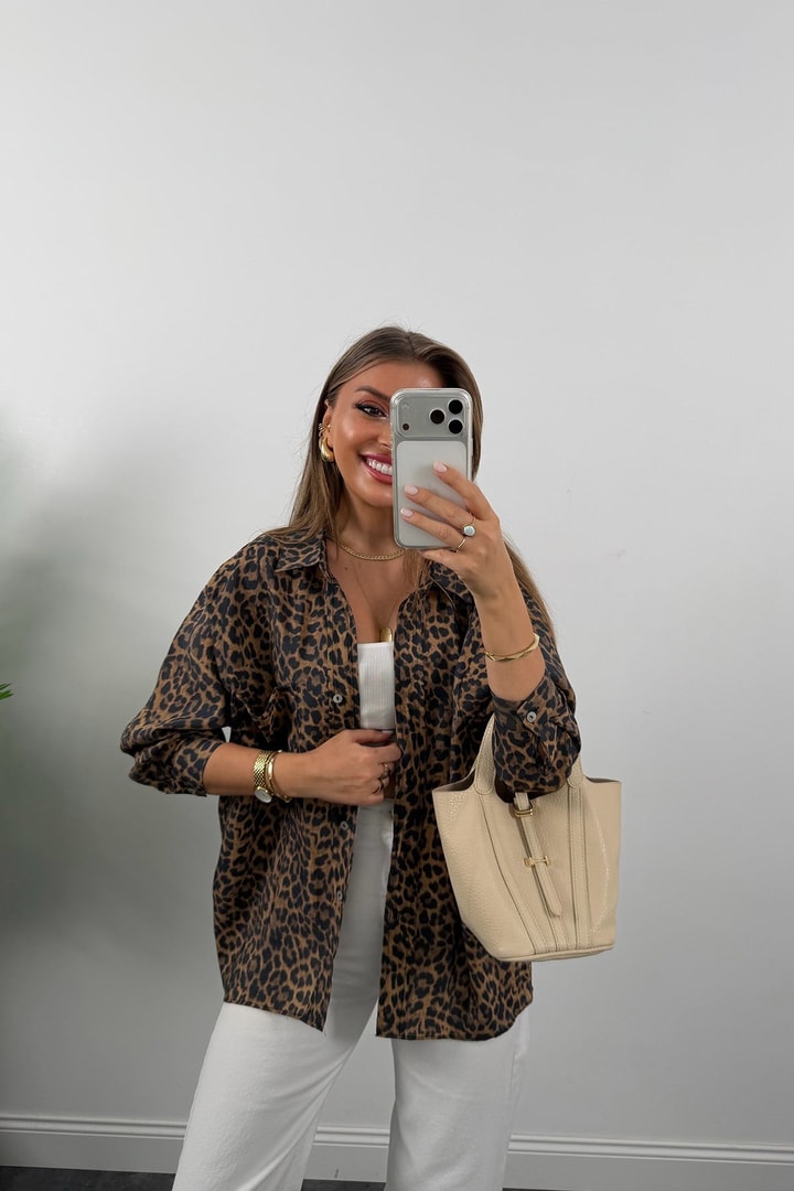 Premium Seri Tensel Salaş Leopar Gömlek 