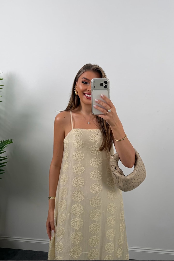Premium Seri Üstü Nakışlı Maxi Tensel Elbise Bebek Sarı